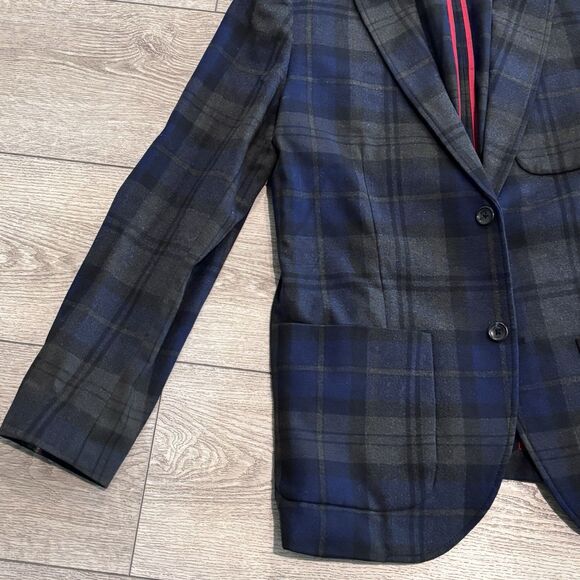 Tommy Hilfiger Blazer Mens 44 Blue Grey Plaid Wool Two Button Jacket - Picture 2 of 10